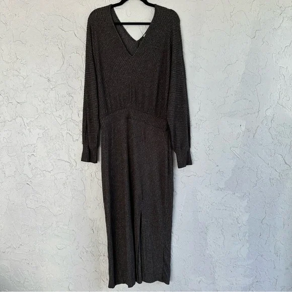 ANTHROPOLOGIE Daily Practice Dress Size Large Barre Midi Ribbed Long Sleeve - Picture 4 of 11